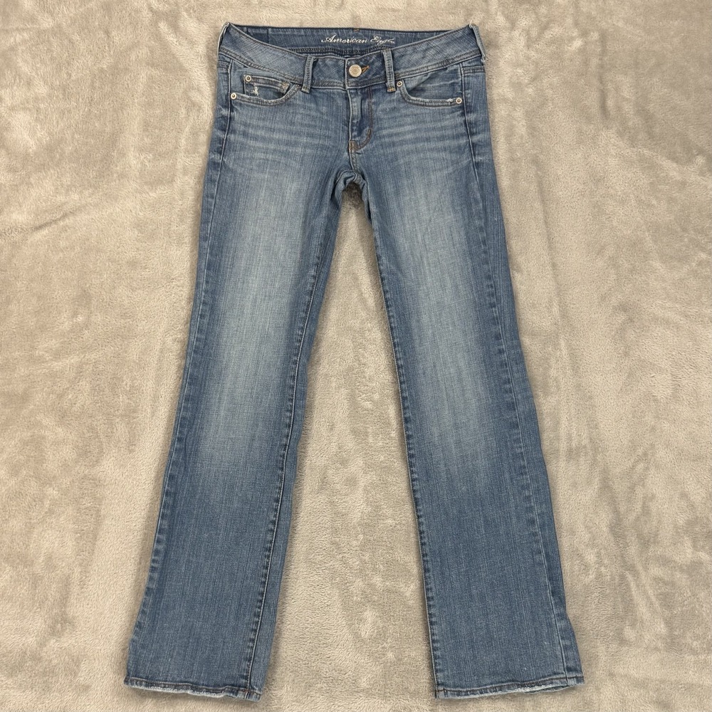 American Eagle Jeans Womens 6 Blue Slim Boot Stretch Bootcut Y2K Whiskered Denim